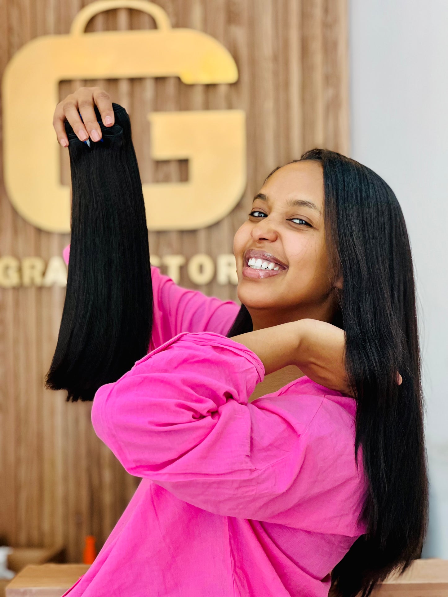 Straight double drown hair.               (by piece)