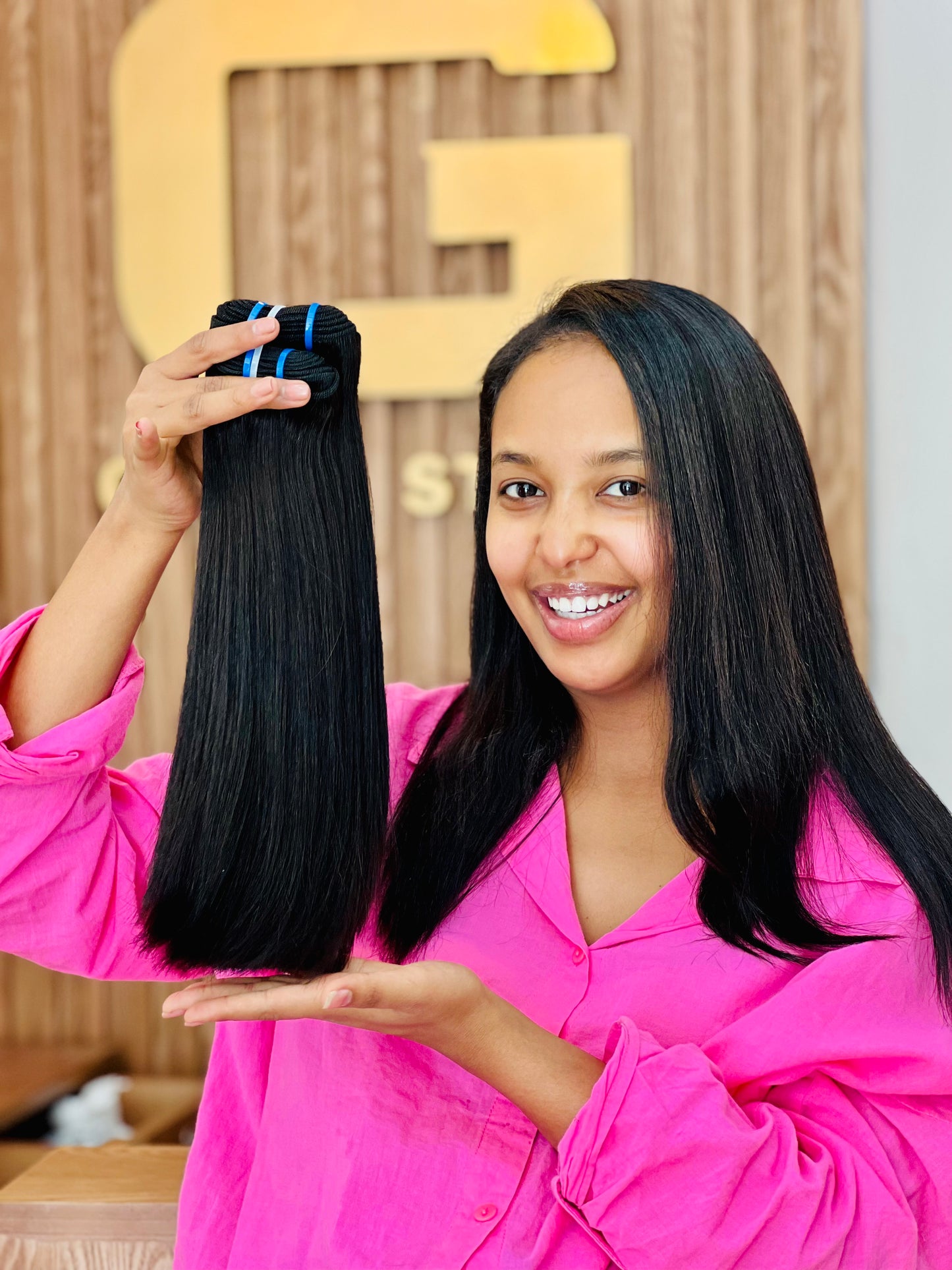 Straight double drown hair.               (by piece)